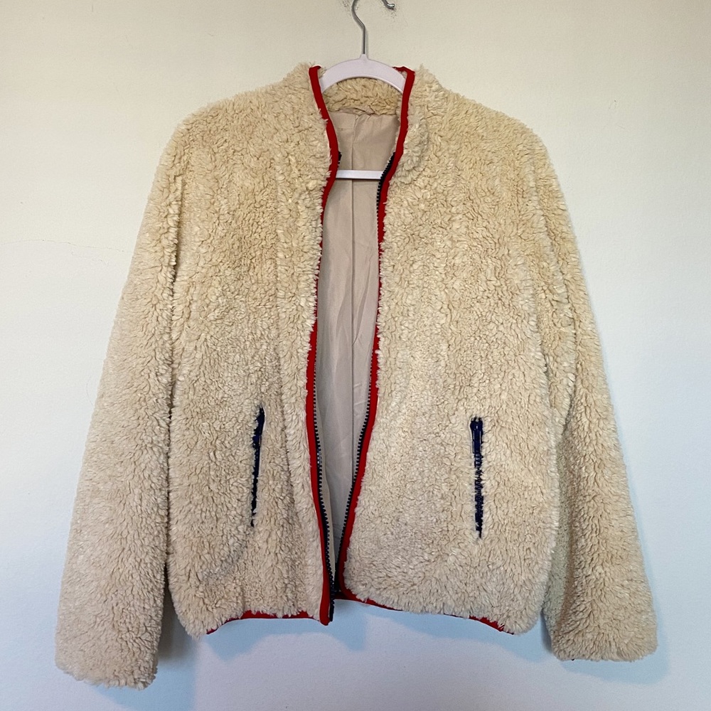 MOTHER Cream Teddy Jacket with Red Accents - Picture 7 of 13